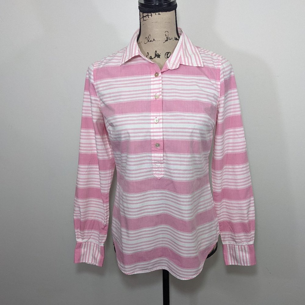 Vineyard Vines Top Pink White Cove Stripe Poplin Popover Button Down Shirt 2